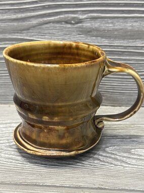Handmade Pottery Coffee Mug Cup Rustic Brown Artist Signed 3.5”